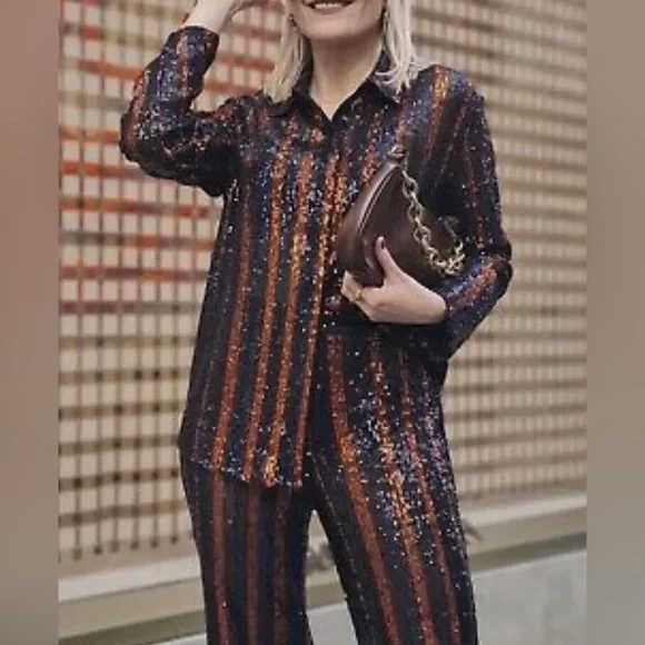 NWT Zara Luxury Party Blogger’s and Celebrity Favorite Sequin Shirt/Top